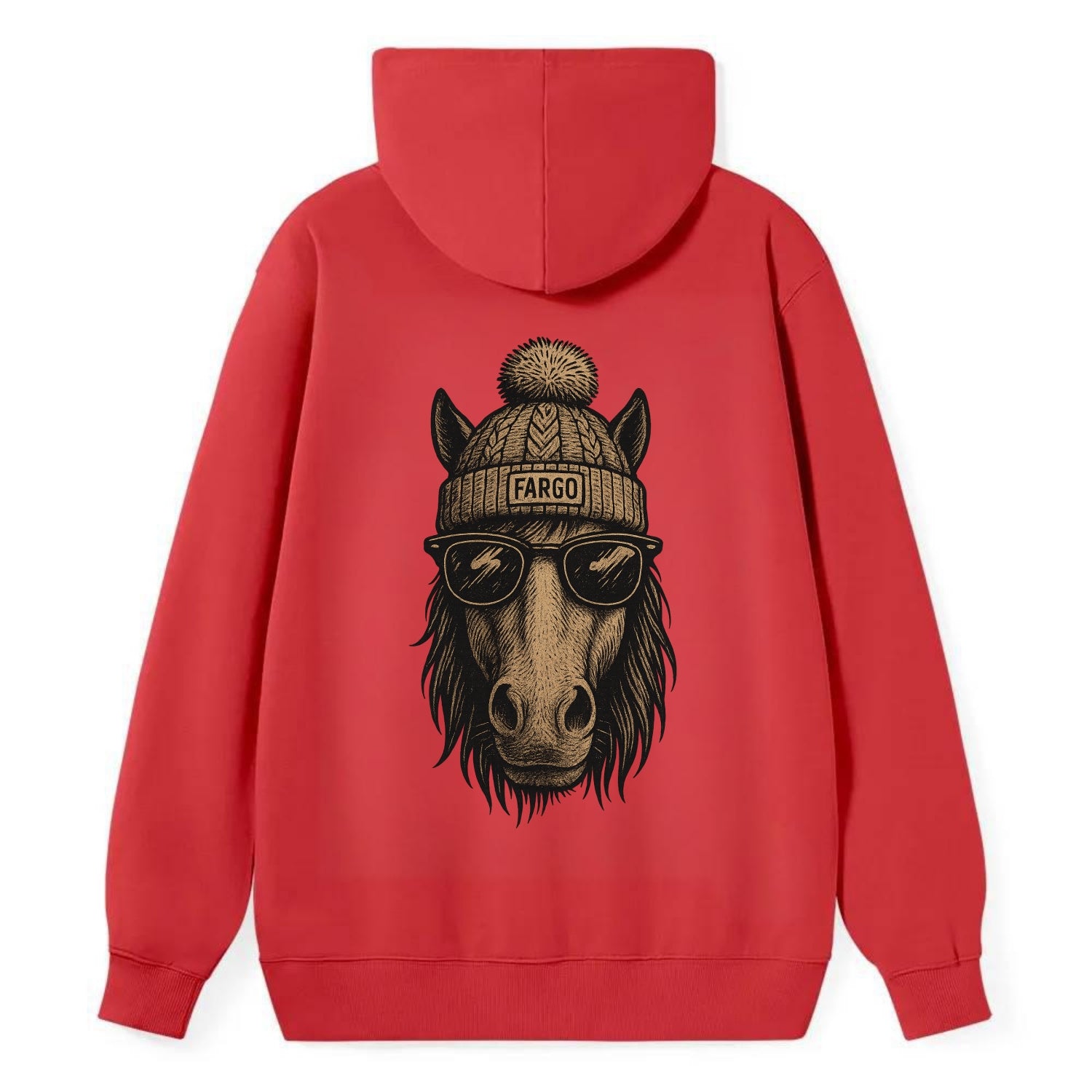 North Dakota Nokota Horse wearing Fargo beanie with pom pom and wayfarer - Classic Pullover Hoodie - Red