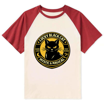 Mystic Feline Emblem - Contrast Raglan T-shirt - Red