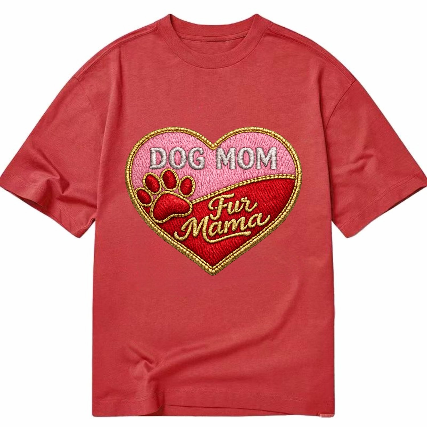 DOG MOM HEART - heart with paw print in pink and red , fur mama - Classic T-shirt - Red