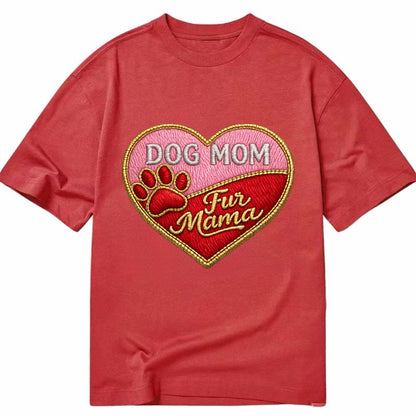 DOG MOM HEART - heart with paw print in pink and red , fur mama - Classic T-shirt - Red