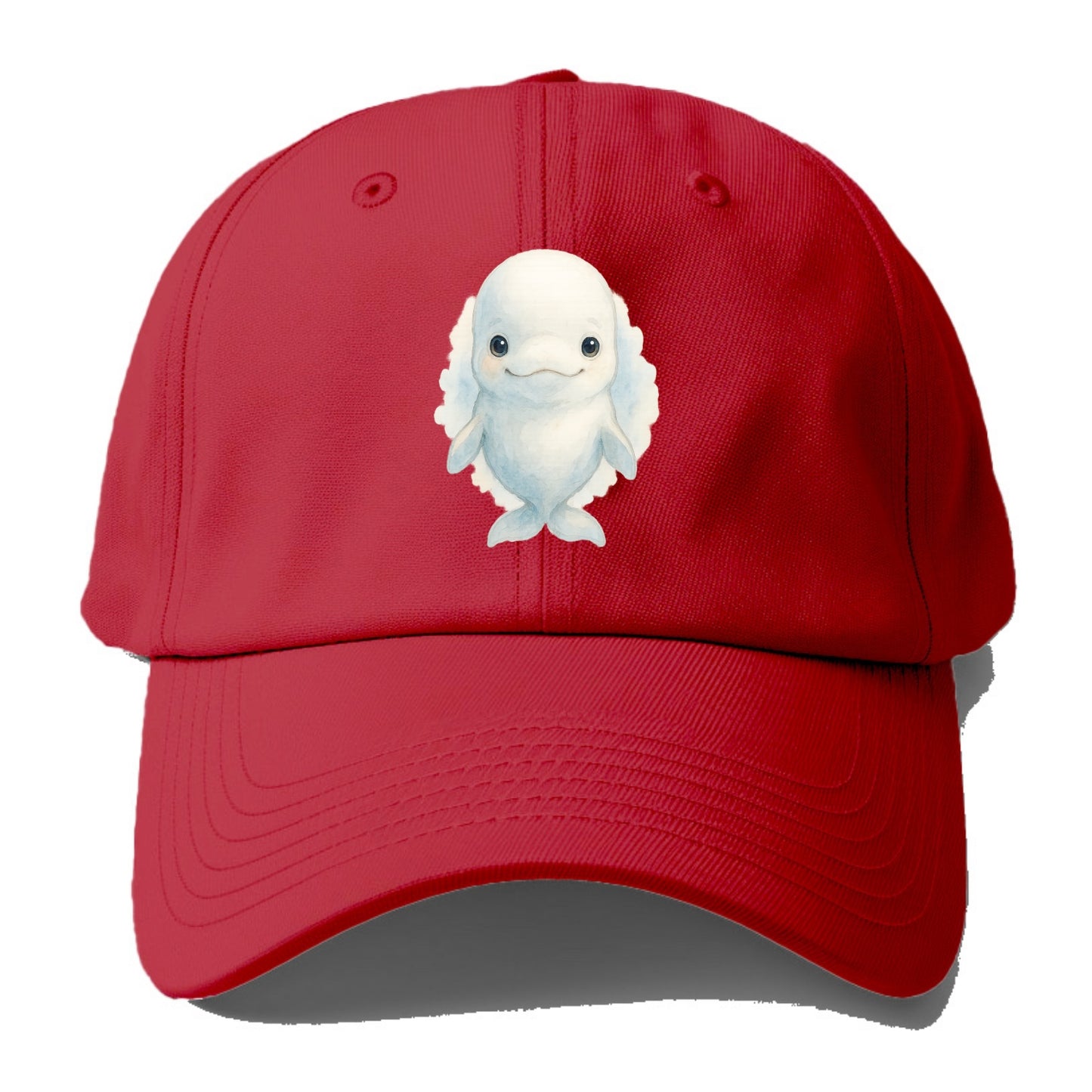 Baby Beluga Whale - pure white, rounded forehead, small eyes with big personality, - Baseball Cap - Red