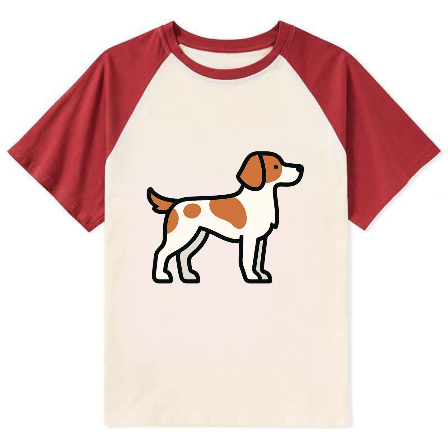 Brittany Spaniel - Orange and white flat side profile - Contrast Raglan T-shirt - Red