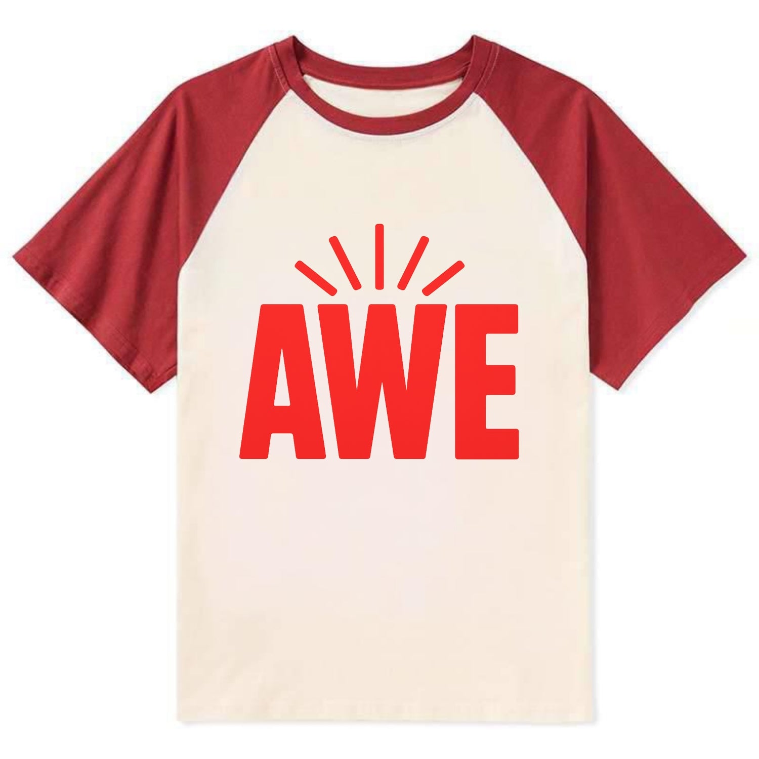 Bold typography design - "AWE" - overwhelming wonder - Contrast Raglan T-shirt - Red