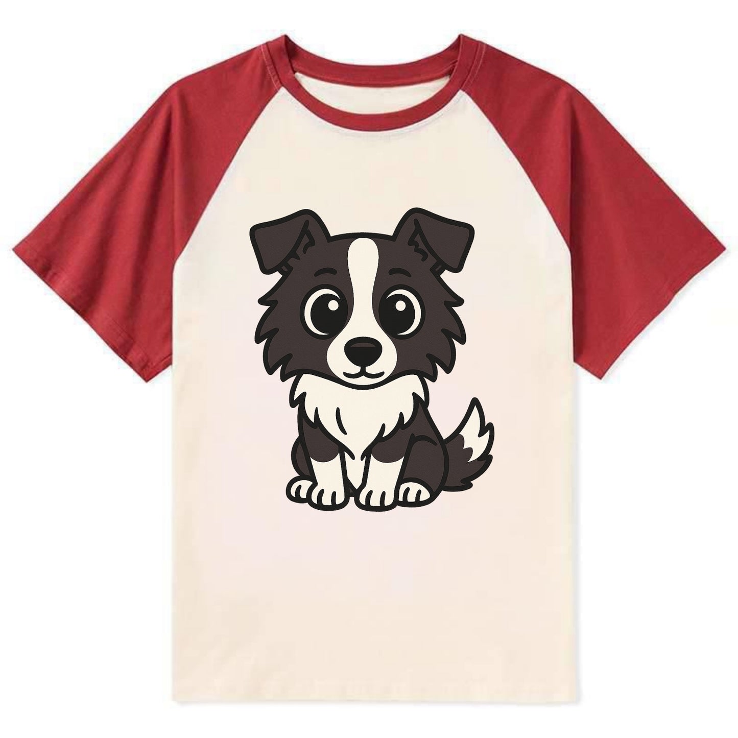 Border Collie - Intense stare sitting pose - Contrast Raglan T-shirt - Red