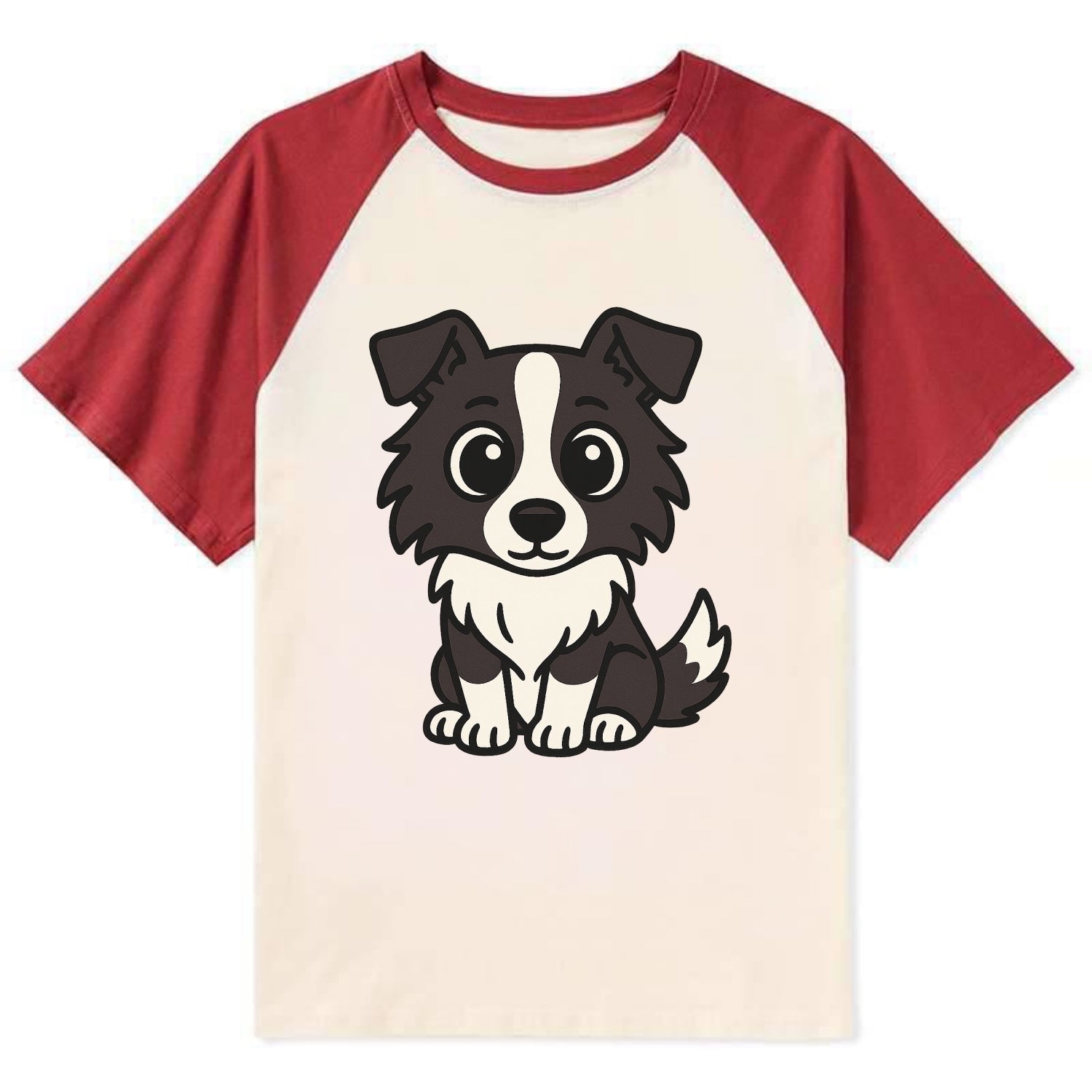 Border Collie - Intense stare sitting pose - Contrast Raglan T-shirt - Red