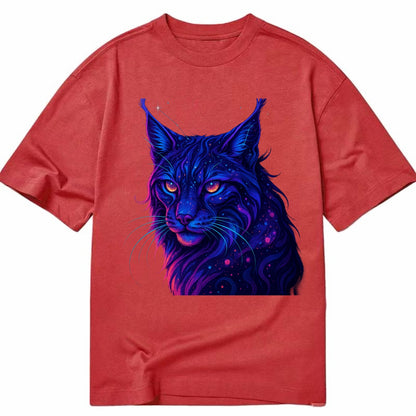 Stealthy lynx with ear tufts forming constellation patterns, nebula spots across - Classic T-shirt - Red