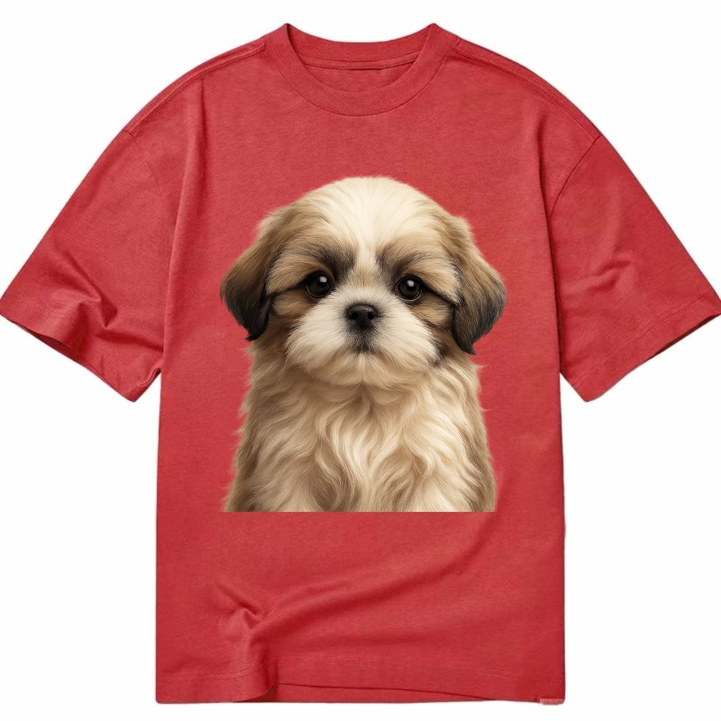 Baby Shih Tzu Puppy - long flowing coat, flat face, big dark eyes, front-facing, - Classic T-shirt - Red