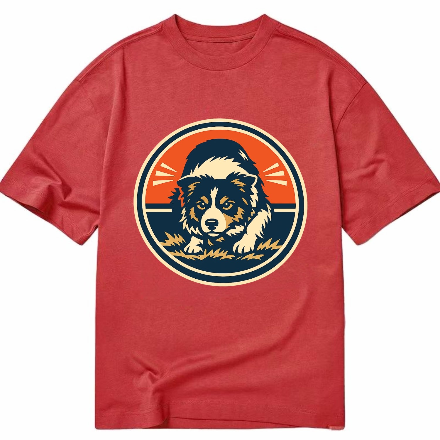 Focused Border Collie Emblem - Classic T-shirt - Red