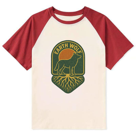 Earth Wolf Roots  - Contrast Raglan T-shirt - Red