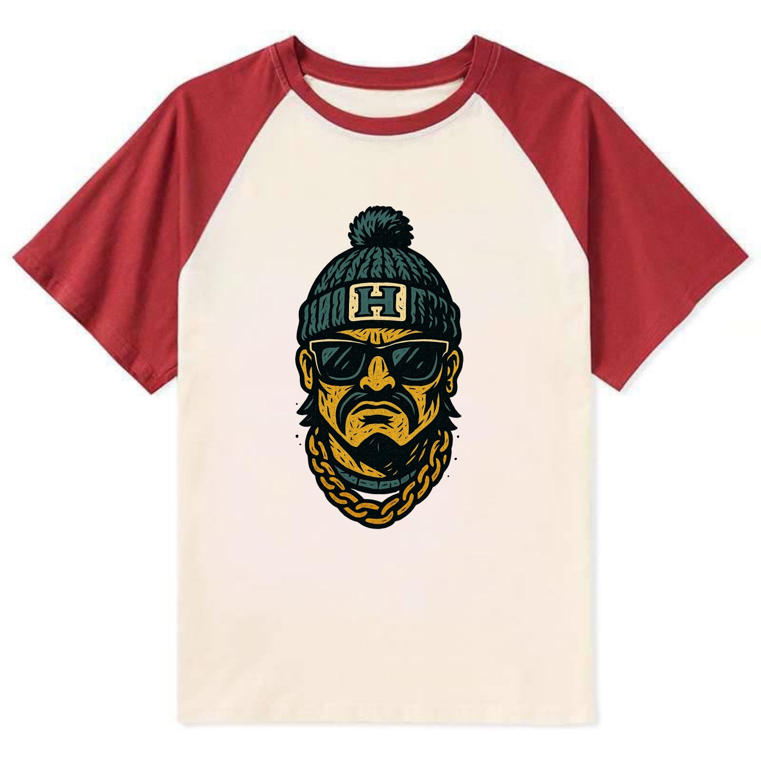 Honolulu Warrior wearing Hawaii beanie with H patch - Contrast Raglan T-shirt - Red