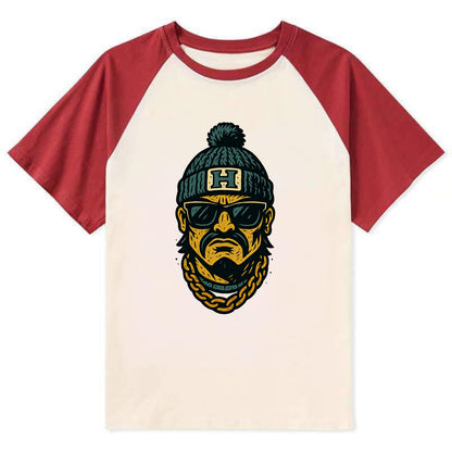Honolulu Warrior wearing Hawaii beanie with H patch - Contrast Raglan T-shirt - Red