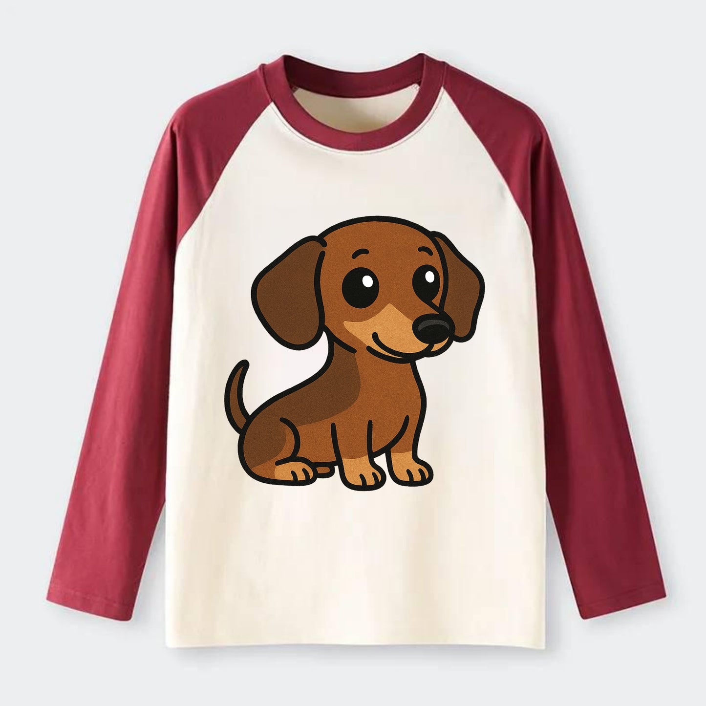 Dachshund - Long body profile view - Raglan Long Sleeve T-Shirt - Red