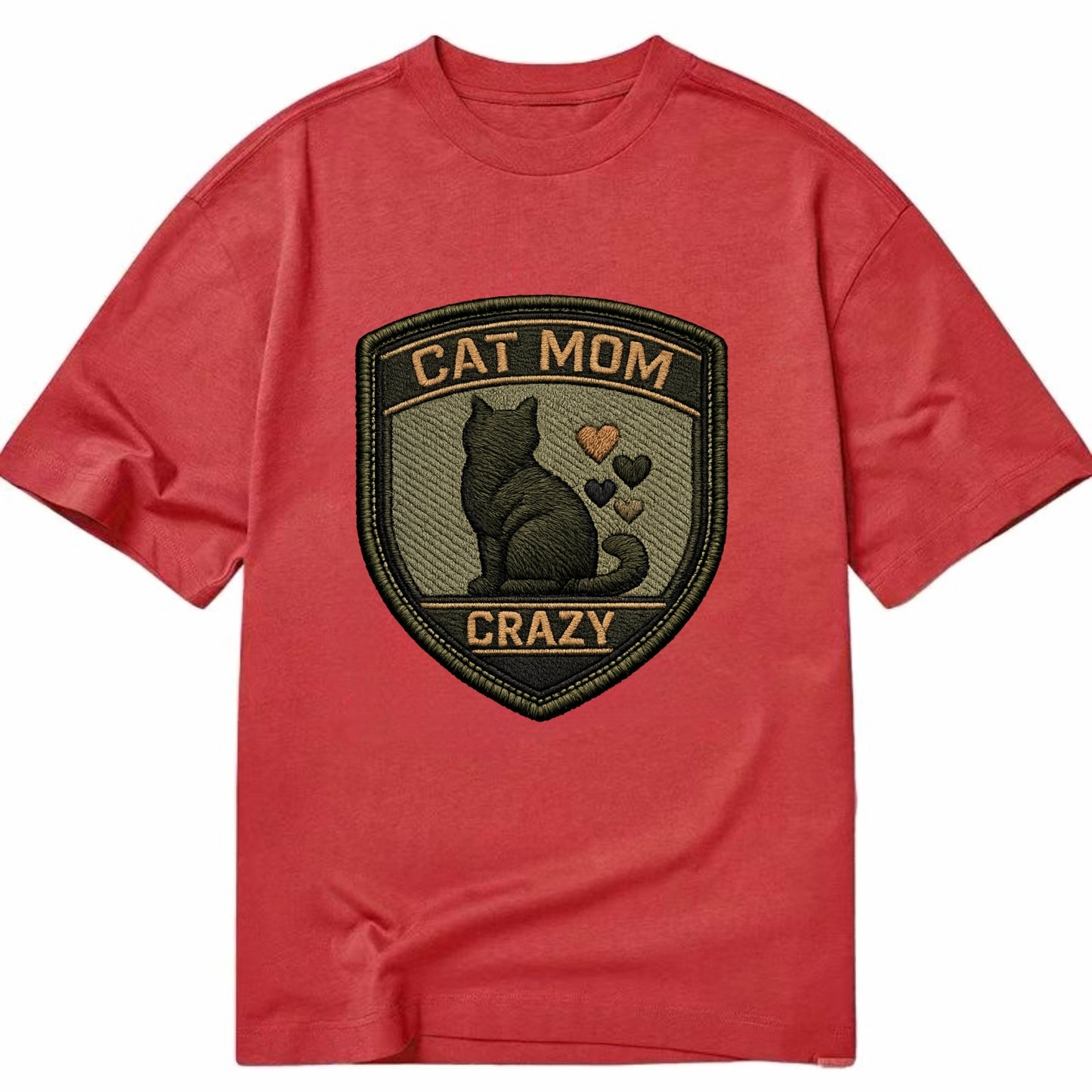 CAT MOM CRAZY - cat silhouette with hearts in purple , cat lady - Classic T-shirt - Red