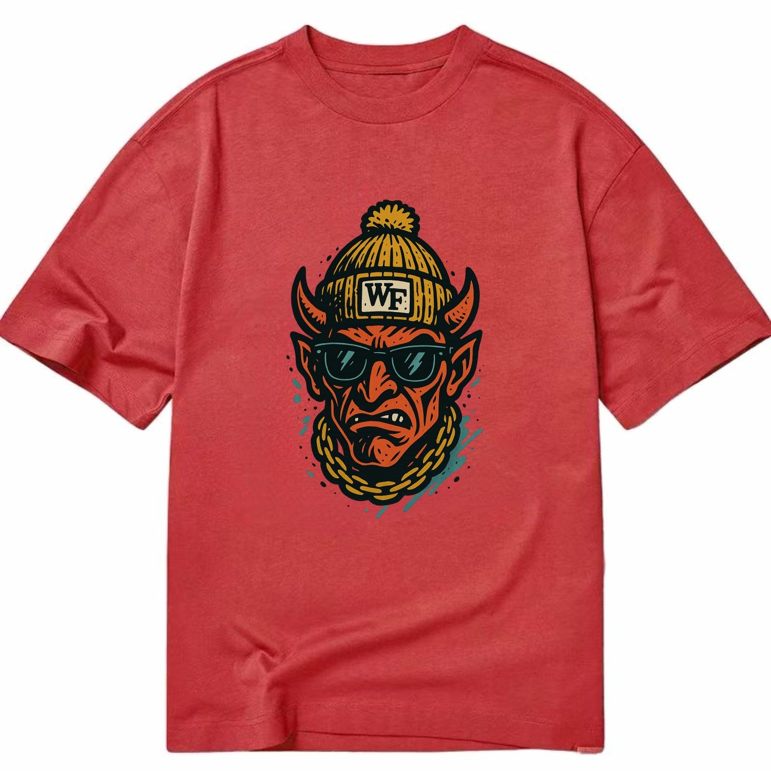 Winston-Salem Demon wearing Wake Forest beanie with WF patch - Classic T-shirt - Red
