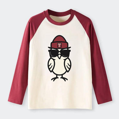 Philadelphia Owl wearing Temple beanie with T patch - Raglan Long Sleeve T-Shirt - Red