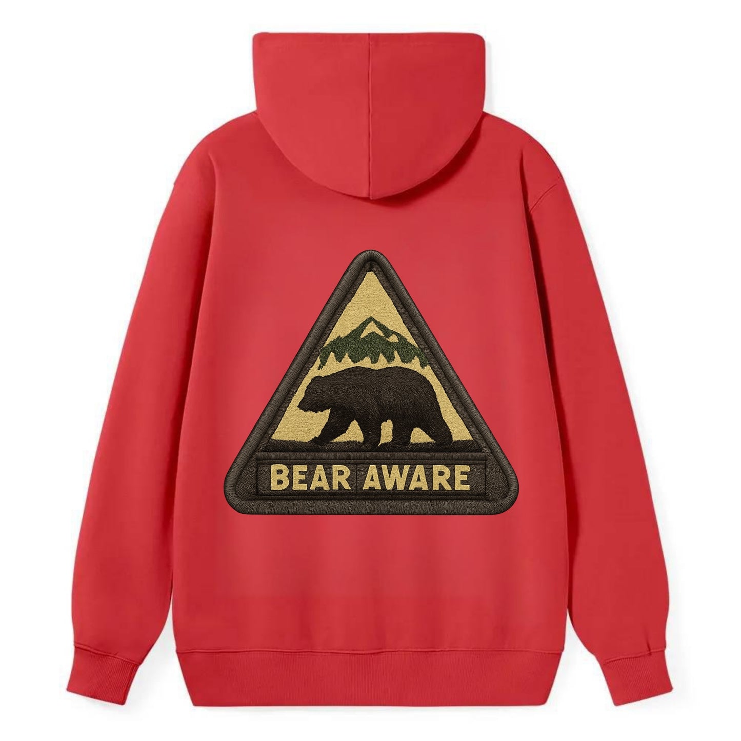 BEAR AWARE - bear silhouette warning in brown and yellow , wilderness - Classic Pullover Hoodie - Red