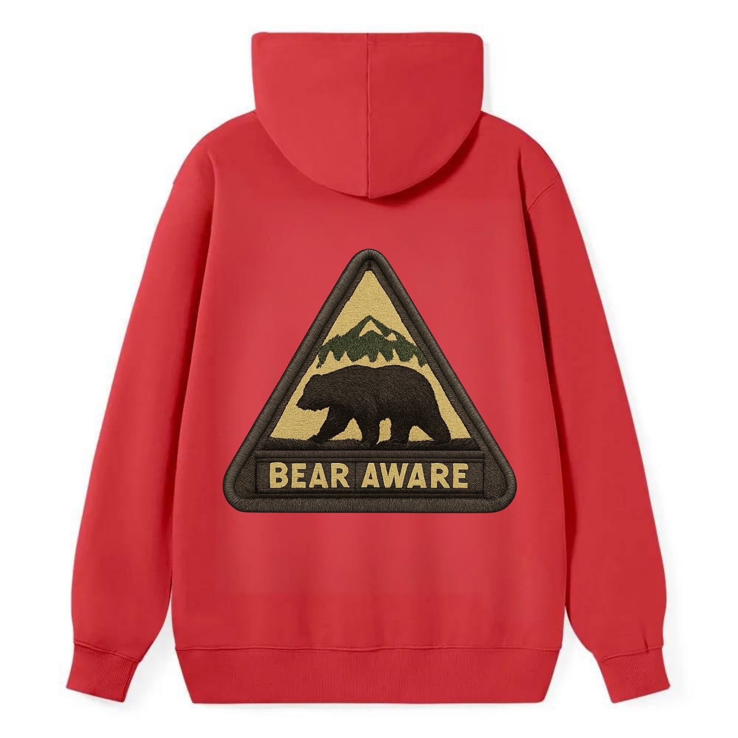 BEAR AWARE - bear silhouette warning in brown and yellow , wilderness - Classic Pullover Hoodie - Red