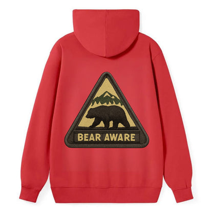 BEAR AWARE - bear silhouette warning in brown and yellow , wilderness - Classic Pullover Hoodie - Red