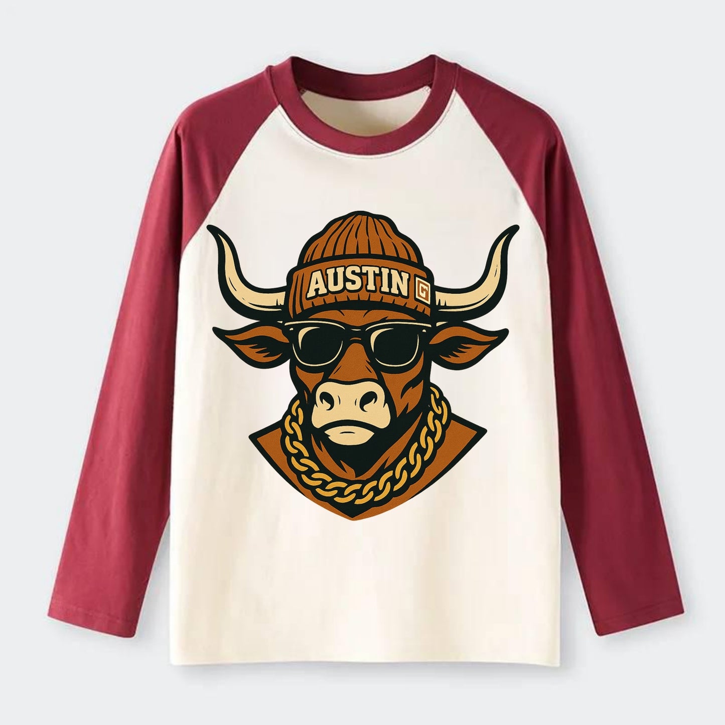 Austin Longhorn - Raglan Long Sleeve T-Shirt - Red