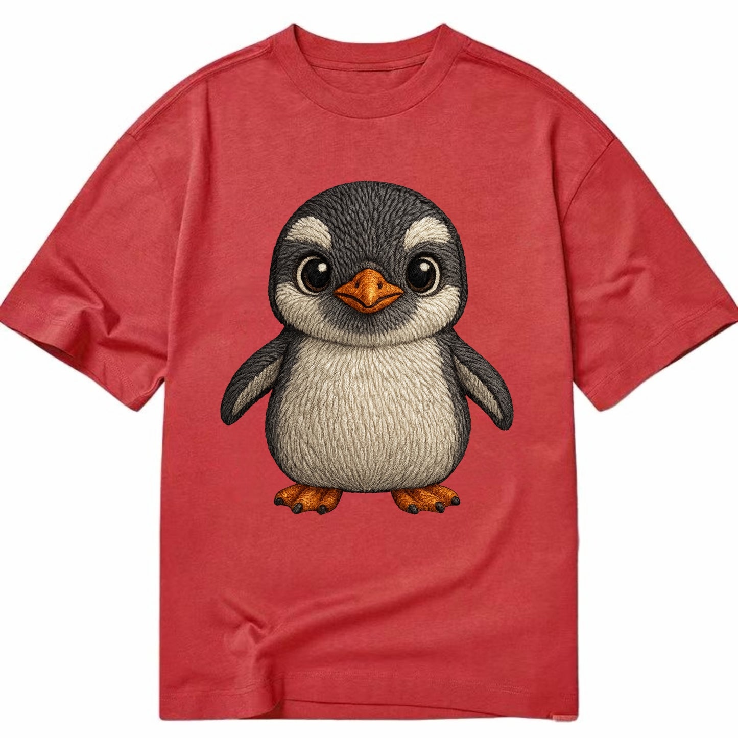 Baby Gentoo Penguin - orange beak, white cap, bright eyes, front-facing, energetic - Classic T-shirt - Red
