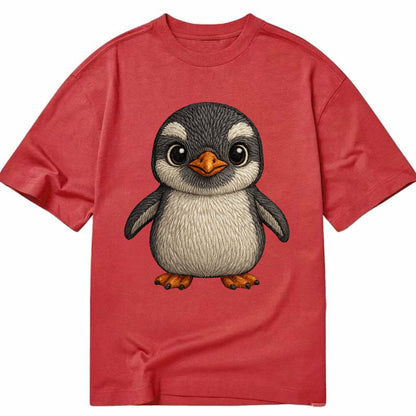Baby Gentoo Penguin - orange beak, white cap, bright eyes, front-facing, energetic - Classic T-shirt - Red