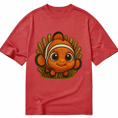 Baby Clownfish - orange with white stripes, big round eyes, front-facing in - Classic T-shirt - Red