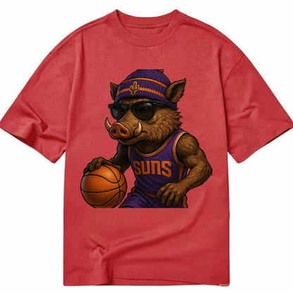 Phoenix Javelina wearing Suns beanie with cactus patch and wayfarer sunglasses - Classic T-shirt - Red