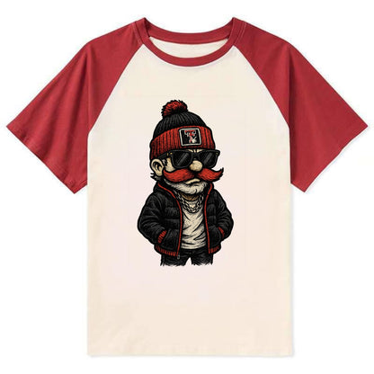 Lubbock Raider wearing Texas Tech beanie with guns up patch - Contrast Raglan T-shirt - Red