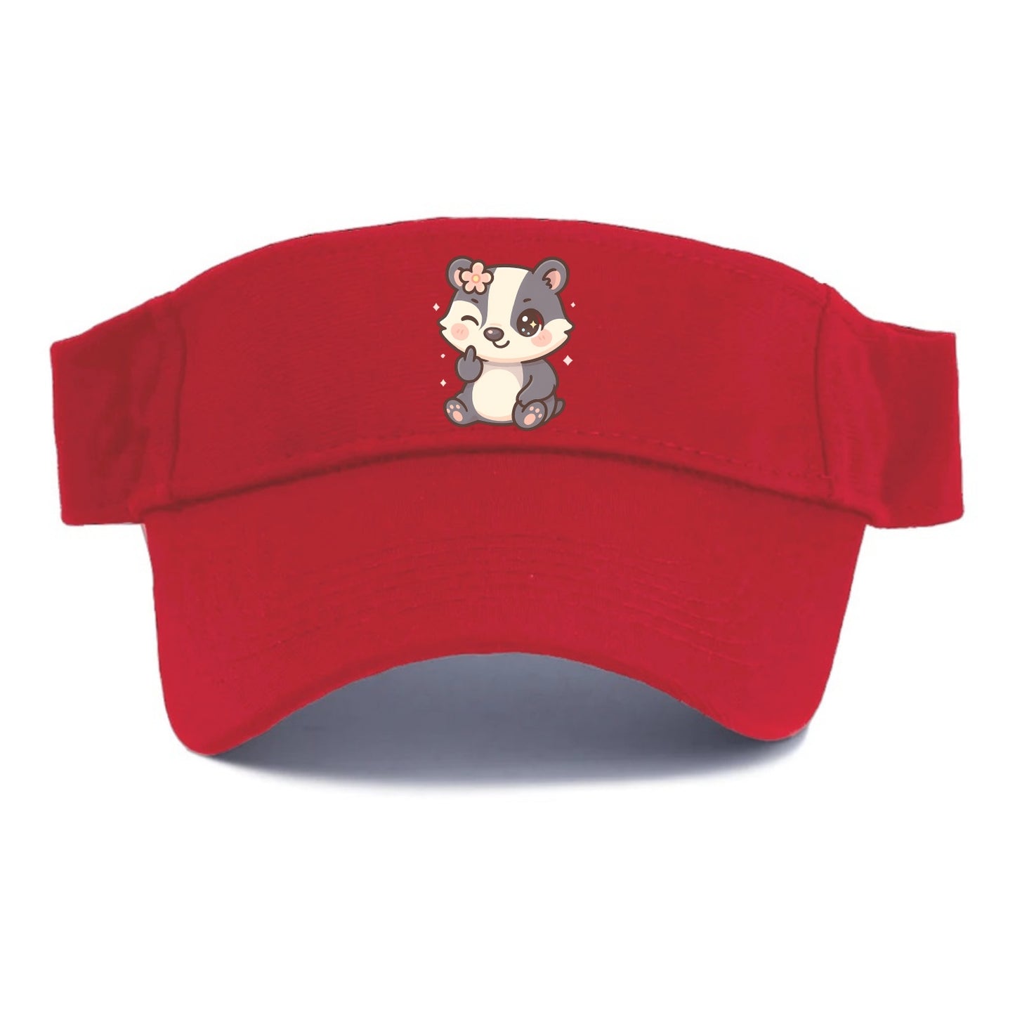 adorable badger with black and white stripes, one paw giving finger - Visor - Red