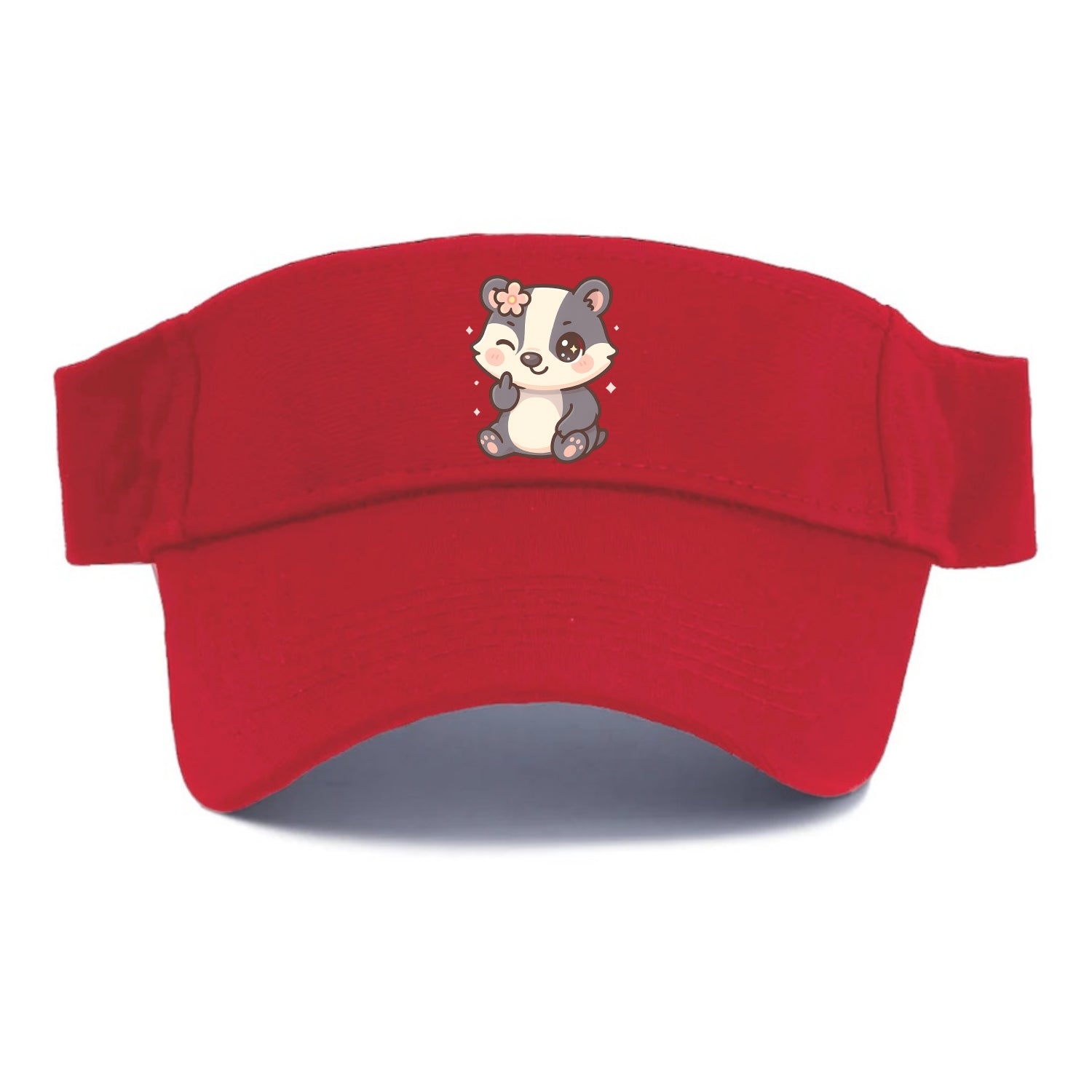 adorable badger with black and white stripes, one paw giving finger - Visor - Red
