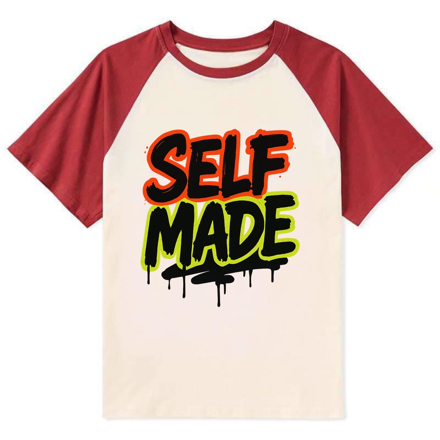Bold typography design - "SELF MADE" - built from nothing, earned success - Contrast Raglan T-shirt - Red