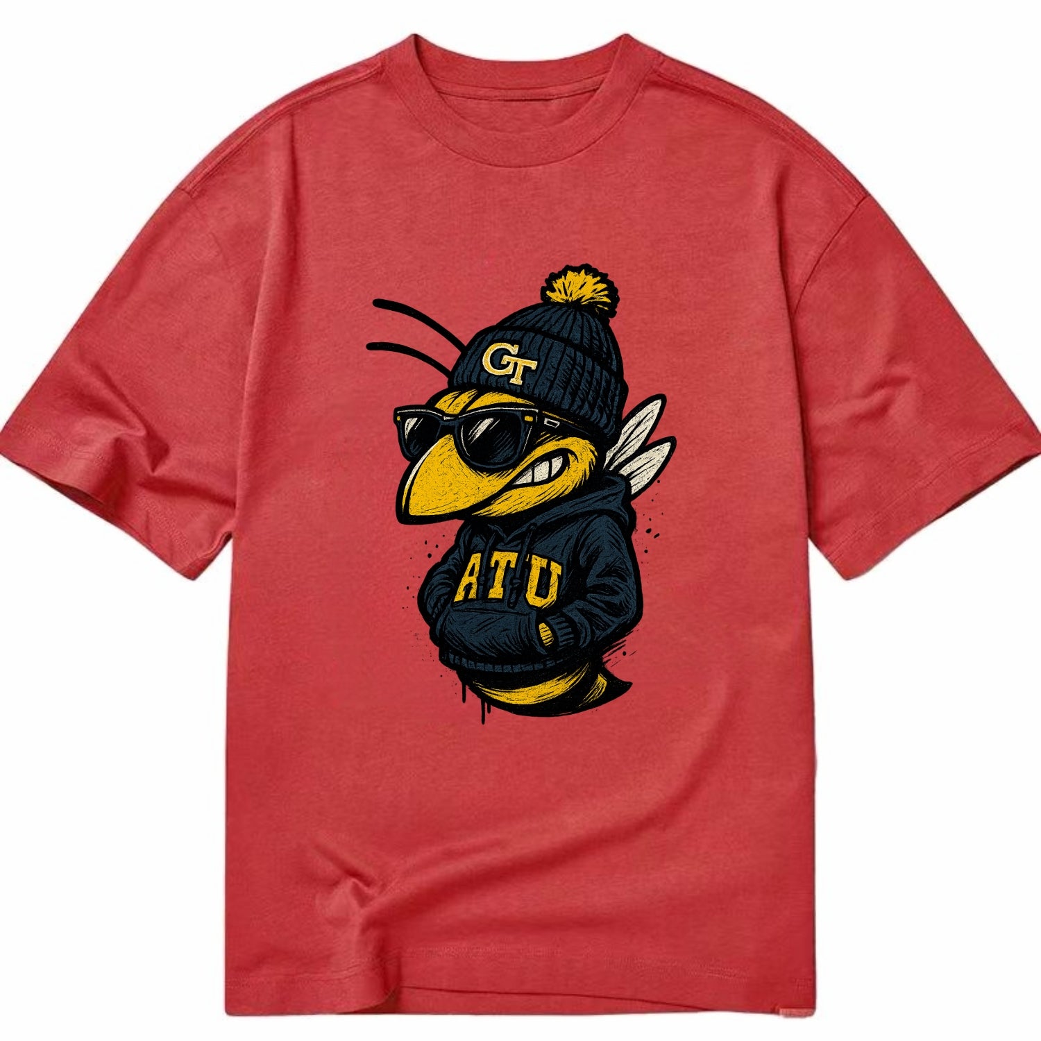 Atlanta Yellow Jacket wearing Georgia Tech beanie with GT patch - Classic T-shirt - Red