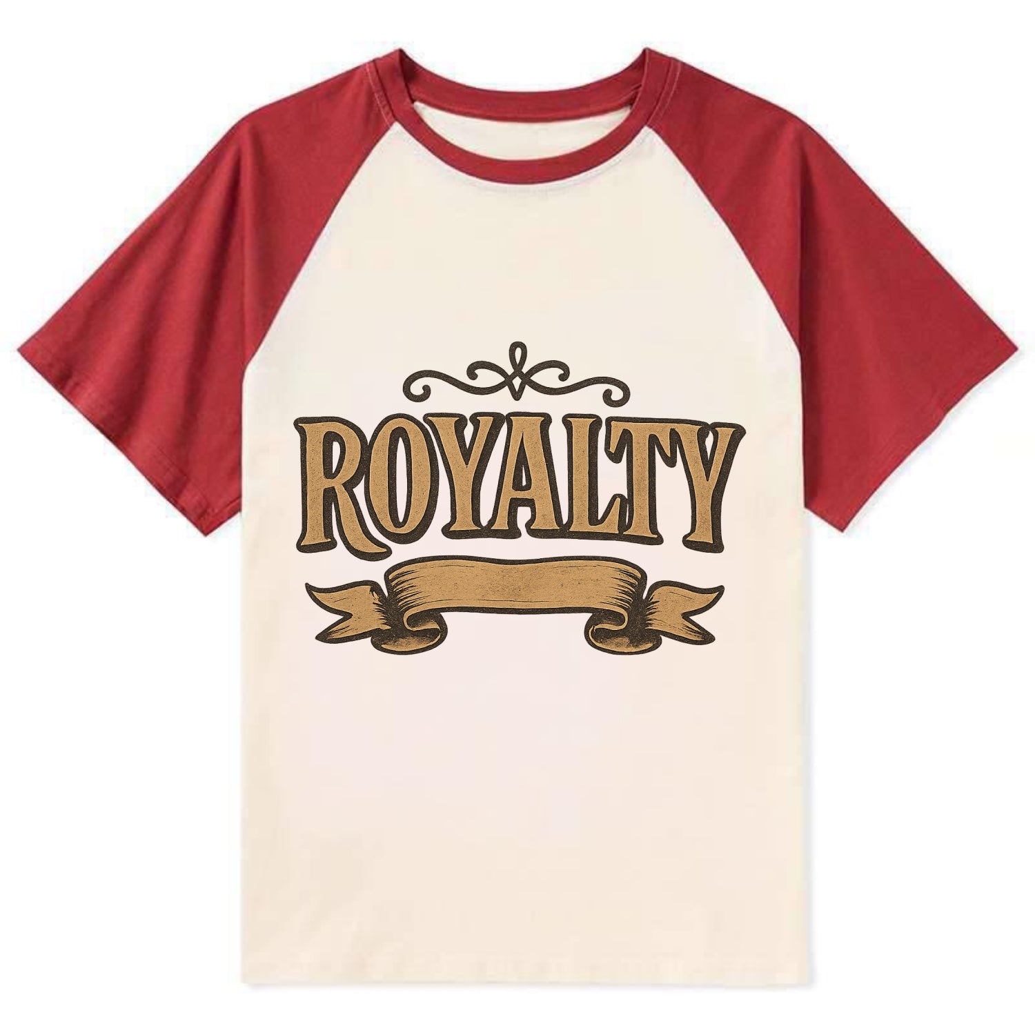 Bold typography design - "ROYALTY" - regal bearing, noble spirit - Contrast Raglan T-shirt - Red