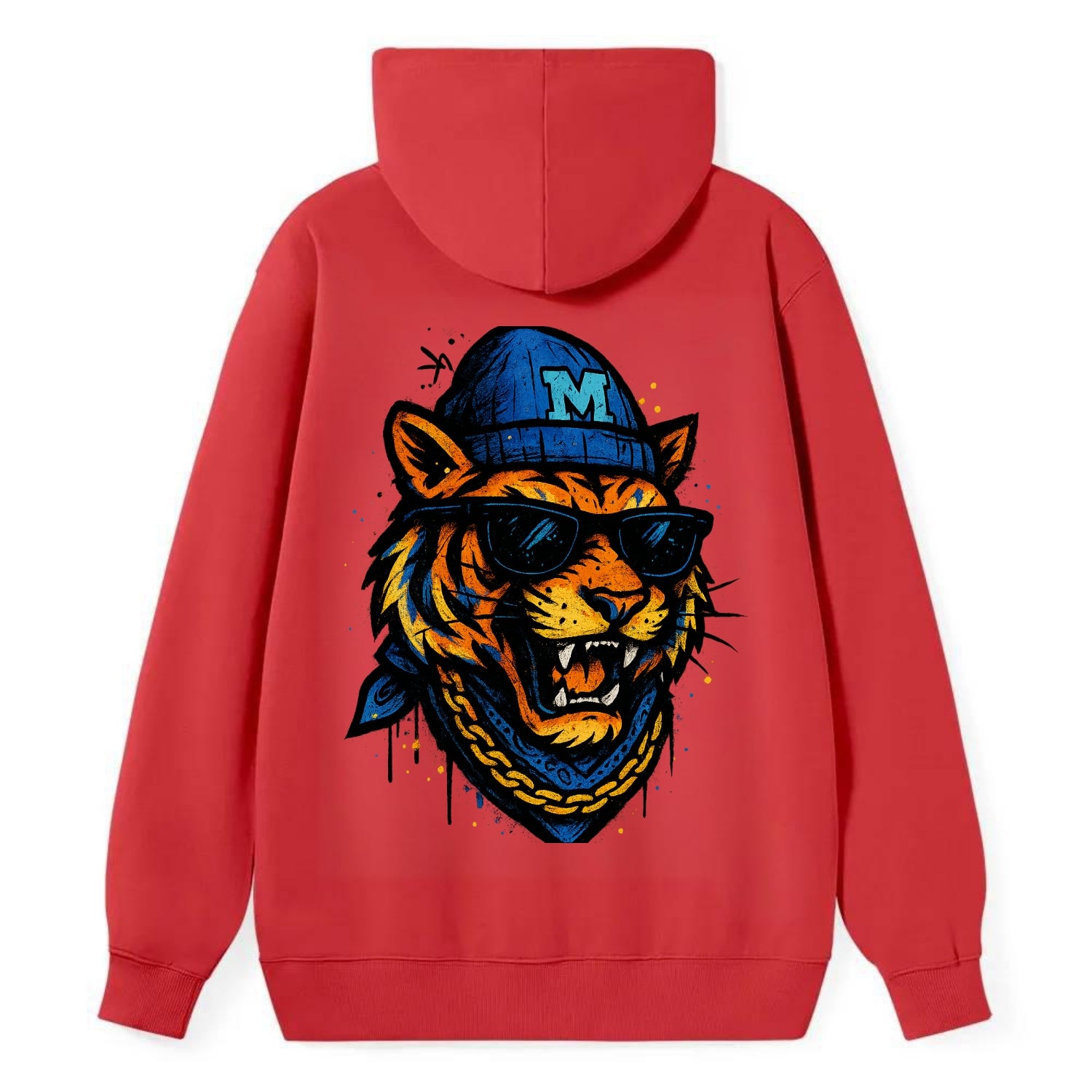 Memphis Tiger wearing Memphis beanie with M patch - Classic Pullover Hoodie - Red