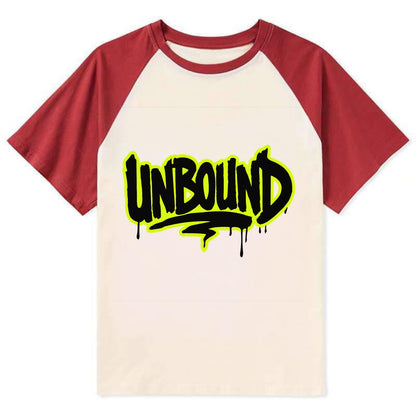 Bold typography design - "UNBOUND" - without limits, free from constraints - Contrast Raglan T-shirt - Red