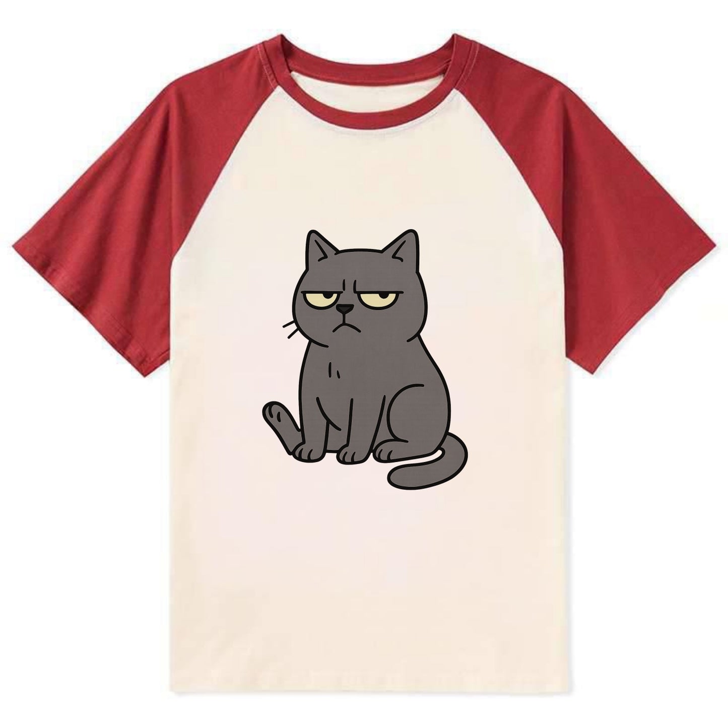 The Cat Judging Silently - Contrast Raglan T-shirt - Red