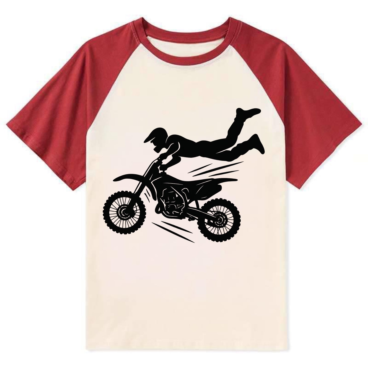 Motocross rider airborne trick - Contrast Raglan T-shirt - Red