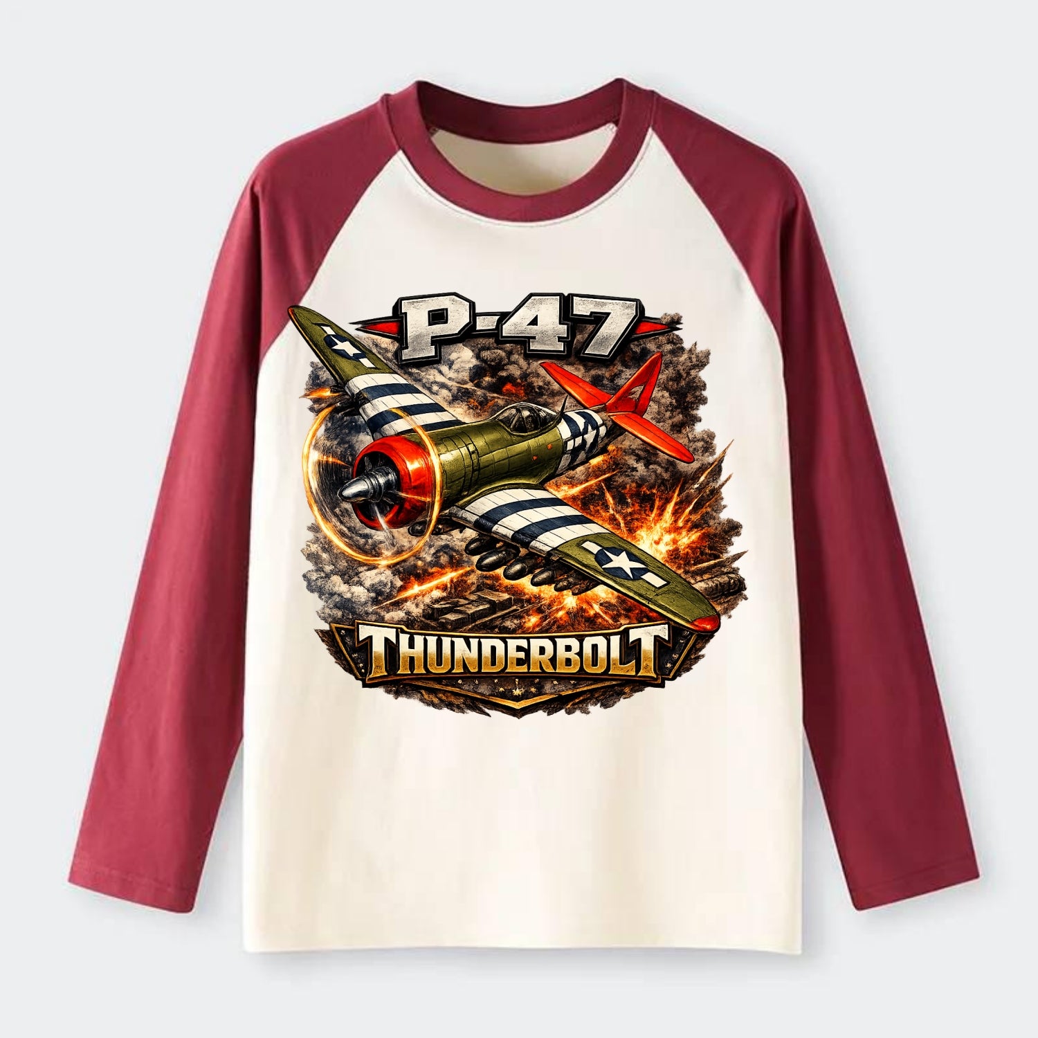 P 47 Thunderbolt - Raglan Long Sleeve T-Shirt - Red