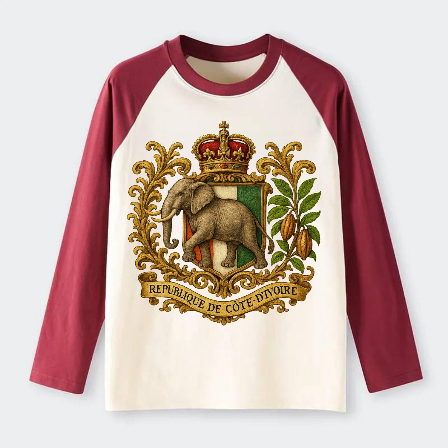 Ivory Coast Heritage Badge - Raglan Long Sleeve T-Shirt - Red