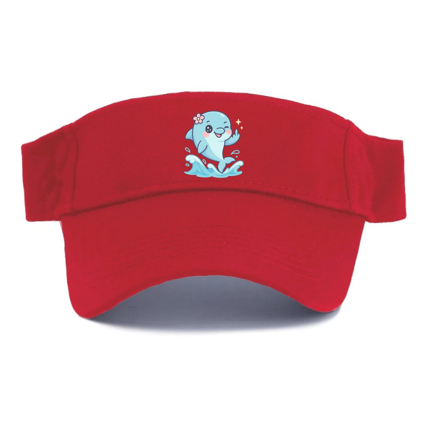 smiling dolphin jumping through ocean waves, one fin up with attitude - Visor - Red