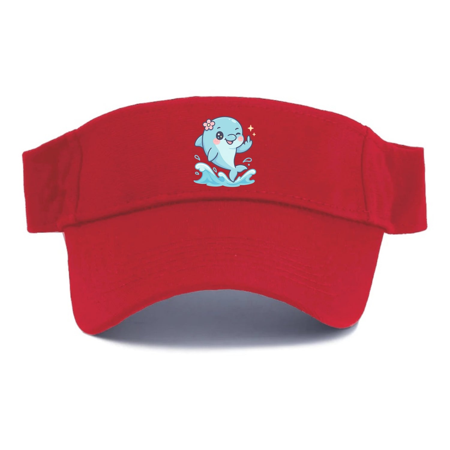 smiling dolphin jumping through ocean waves, one fin up with attitude - Visor - Red