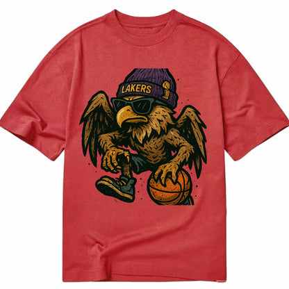 Los Angeles Golden Eagle wearing Lakers beanie with trophy patch and wayfarer - Classic T-shirt - Red