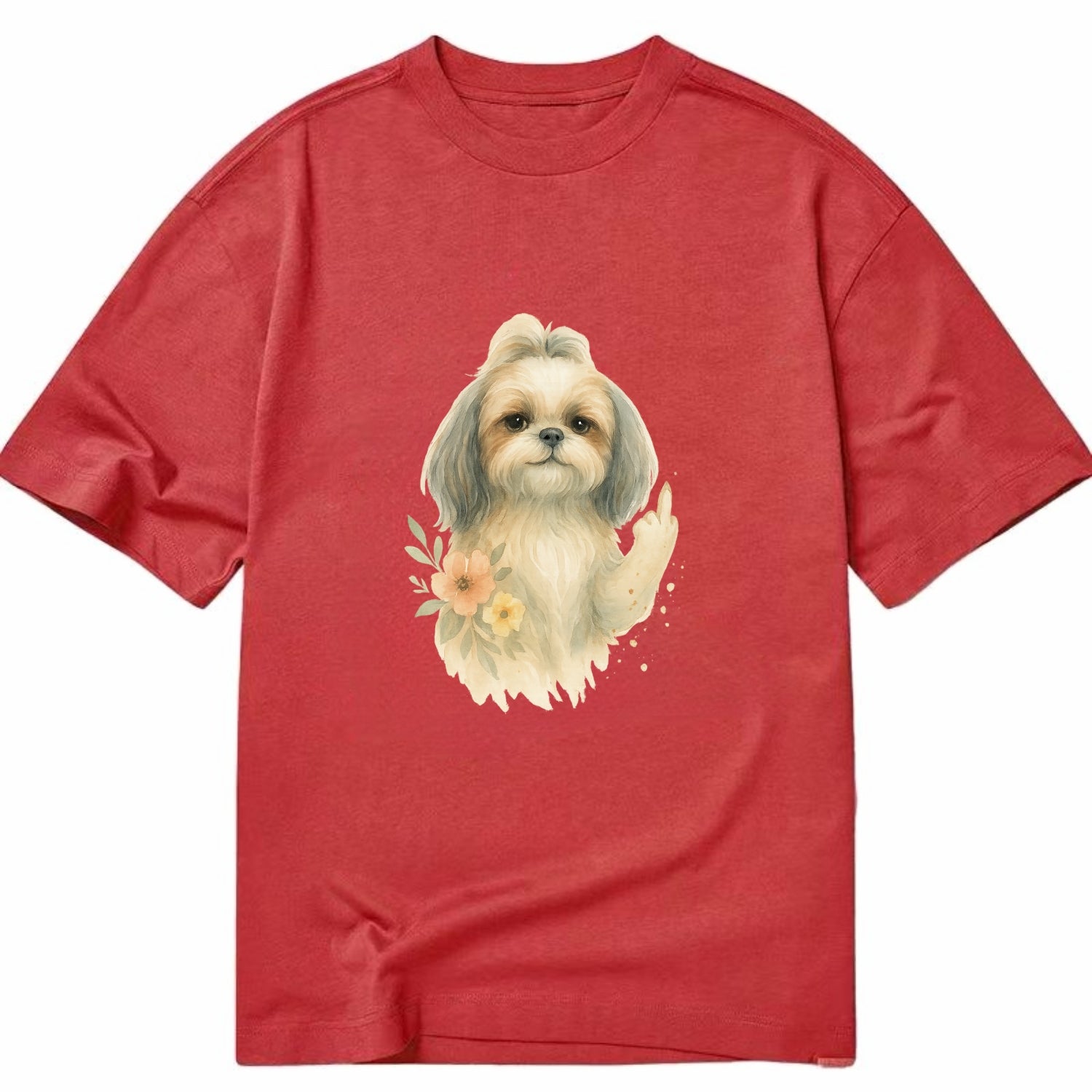 Shih Tzu with long flowing silky hair, tiny paw showing attitude - Classic T-shirt - Red
