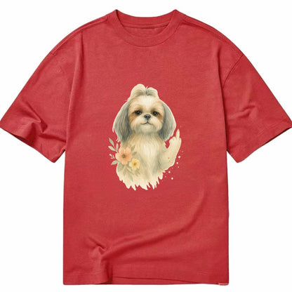 Shih Tzu with long flowing silky hair, tiny paw showing attitude - Classic T-shirt - Red