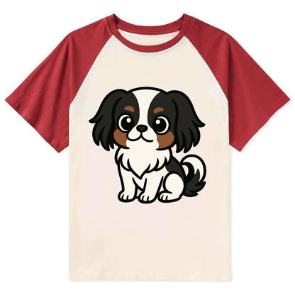 Japanese Chin - Black and white sitting pose - Contrast Raglan T-shirt - Red