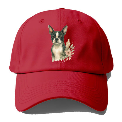 Boston Terrier with tuxedo markings, perky ears, paw up giving sass - Baseball Cap - Red