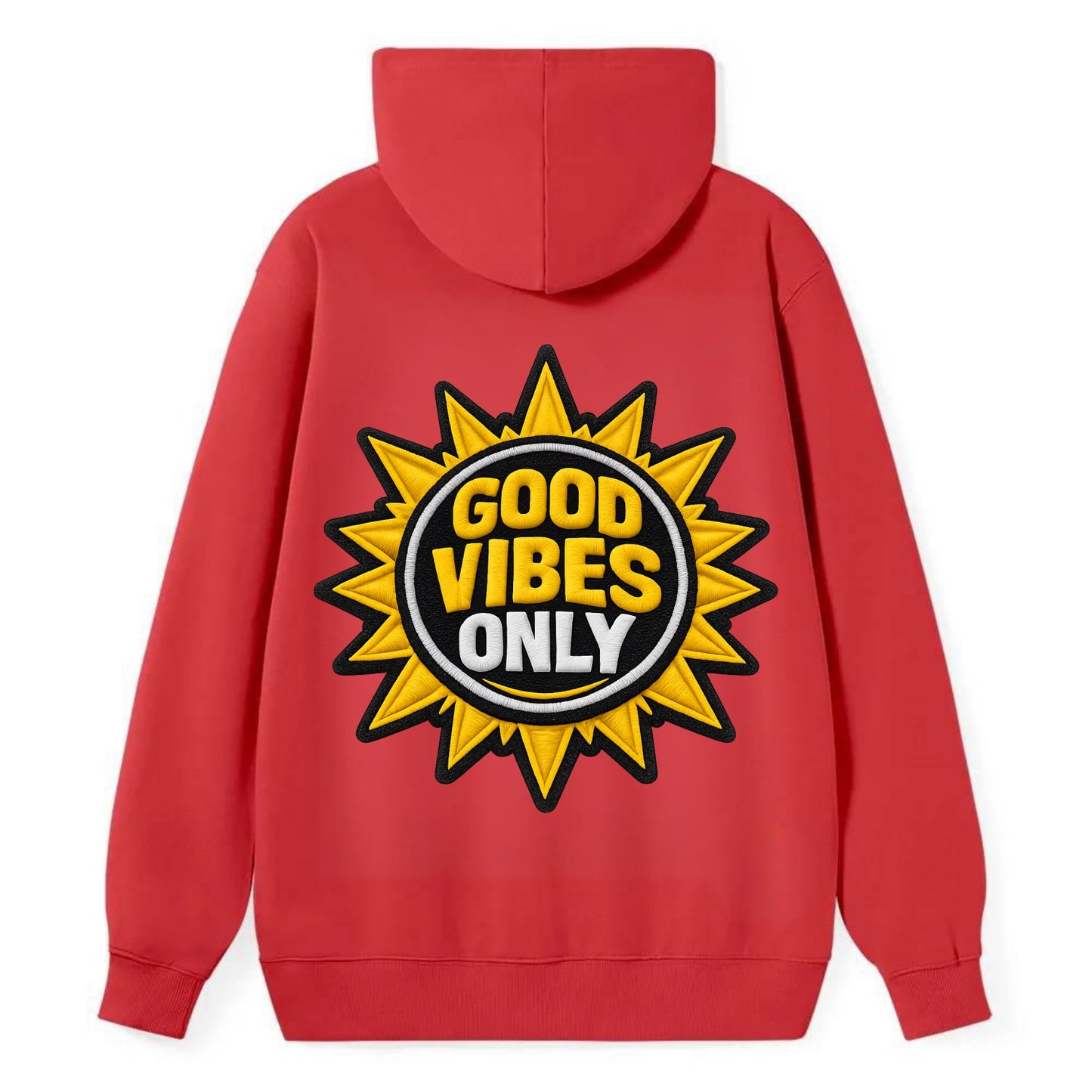 GOOD VIBES ONLY - sun with text in yellow , positive energy - Classic Pullover Hoodie - Red