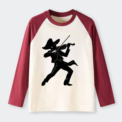 Mariachi violinist passionate performance - Raglan Long Sleeve T-Shirt - Red