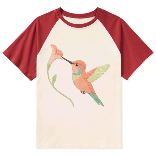 Coral Hummingbird - Contrast Raglan T-shirt - Red