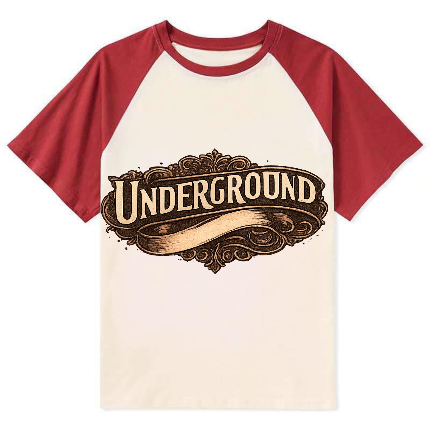 Bold typography design - "UNDERGROUND" - hidden scene, alternative - Contrast Raglan T-shirt - Red